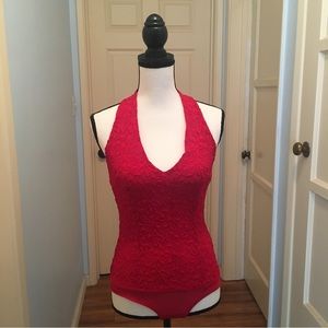 Women’s red lace body suit
